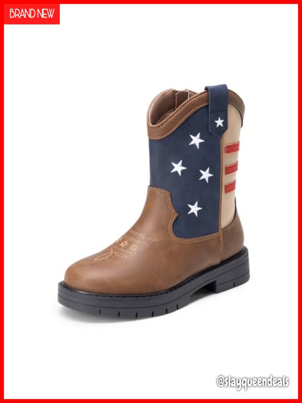 Boys Faux Leather Cowboy Boots Western Boots Zip Up Mid Calf Round Toe